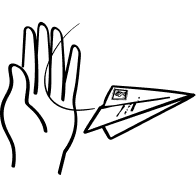 A hand releasing a paper plane